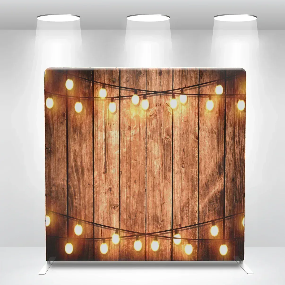 Rustic Wood & Lights photo booth backdrop