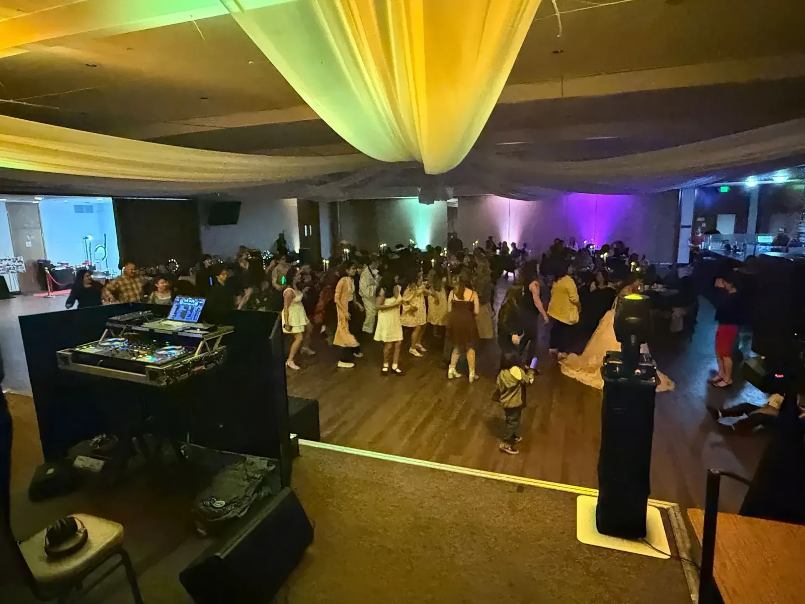 Wedding reception dance floor with EPiK Productions DJ and lighting