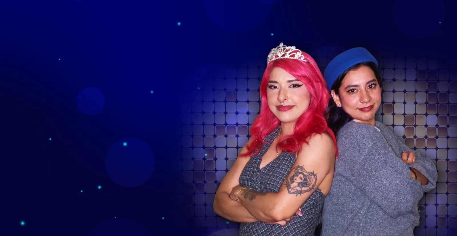 Guests posing at a gold sequin backdrop in an EPiK Productions photo booth