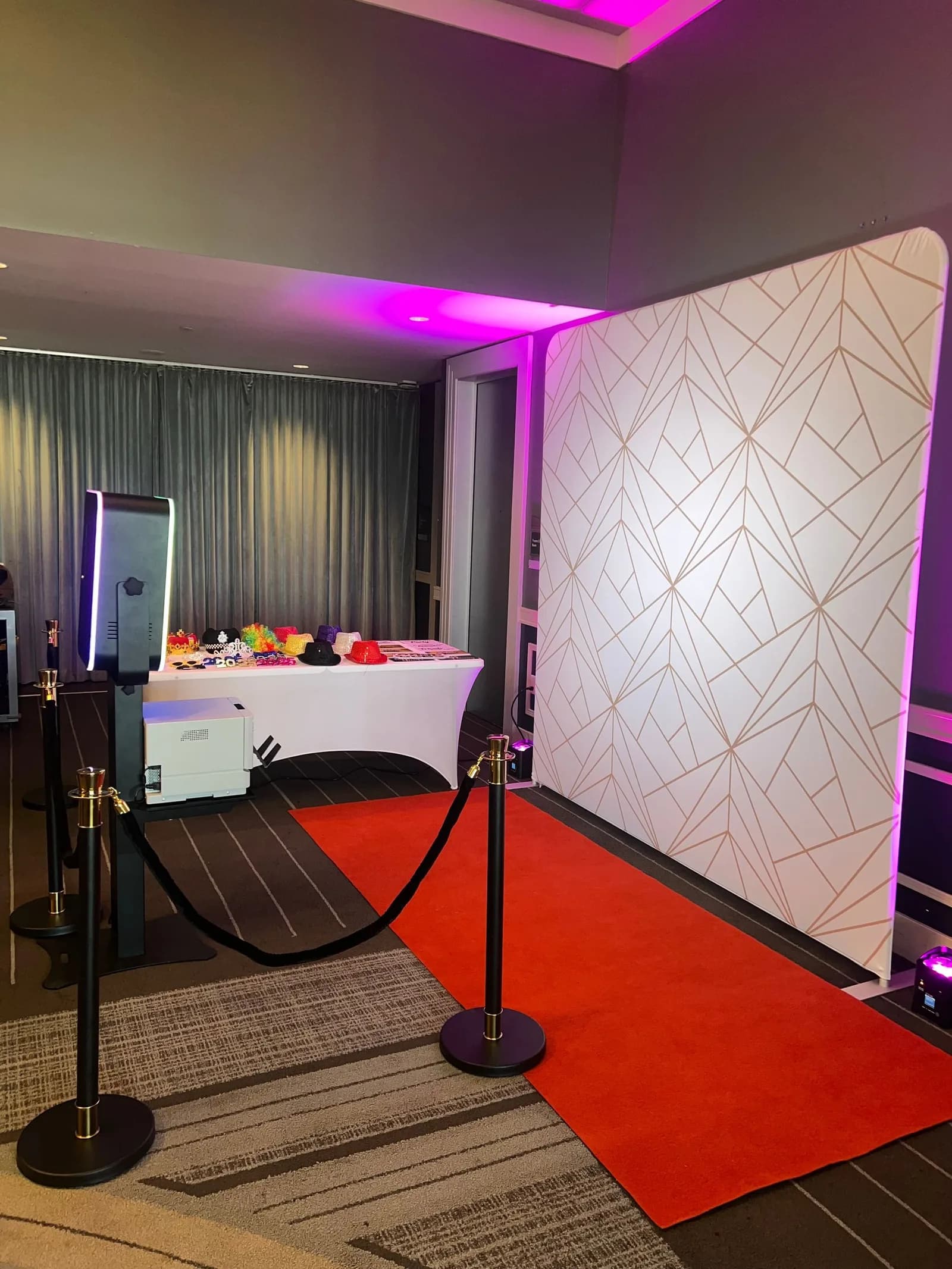 Photo booth set up in a hotel event space